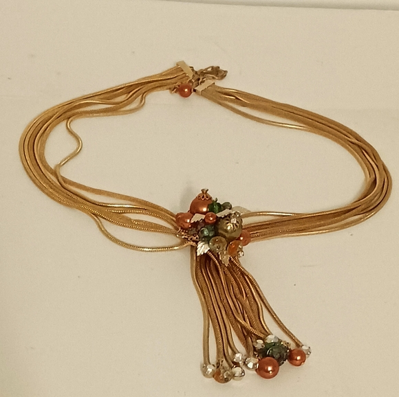 Alice Caviness Unsign Vintage Mesh Tassel Imitation Pearl Six Strand Neclace - Picture 2 of 8